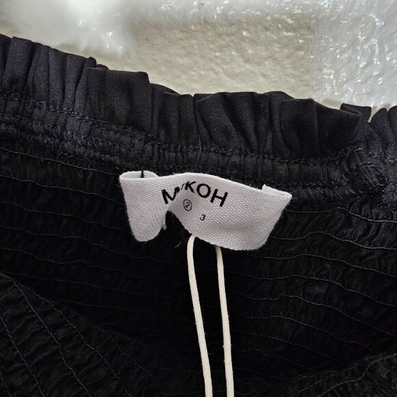 Mikoh 2 Medium Black Magnolia Poplin Scrunch Dress Smocked Mini Ruched Bodycon - Picture 3 of 7